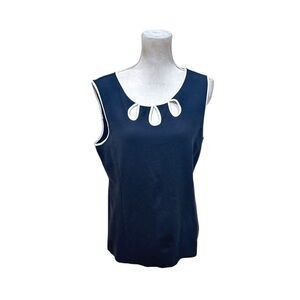 Talbots black Sleeveless Blouse top Cutout Neckline contrast white edging large